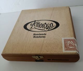 Vintage Amoroso Wood Cigar Box Handmade Honduras Empty Display Novelty