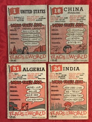1959 FLAGS OF THE WORLD X 8 LARGE CARDS - A &BC GUM - WITH USA - SCARCE - U.  K.  ISSUED - EX 3