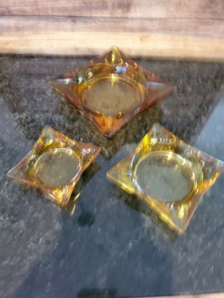 Vintage Retro Dark Amber Glass Square Ash Trays Set Of 3