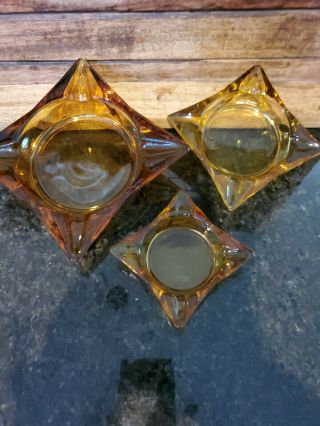 Vintage Retro Dark Amber Glass Square Ash Trays set of 3 2