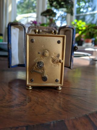 Antique Gilt Brass Sonnerie Petite Carriage Clock In Leather Case 3