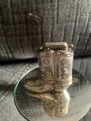 Vintage Table Lighter Cowbow Boot With Spur Silver Plated Occupied Japan