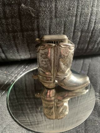 Vintage Table Lighter Cowbow Boot With Spur Silver Plated Occupied Japan 3