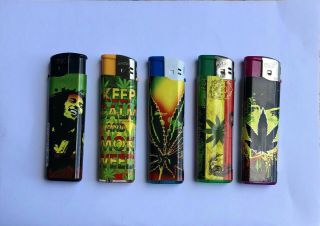 5 Pack Electronic Refillable Lighters Multi Pack Assorted Designs Uk Leaf