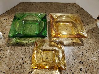 Vintage Small Emerald Green Glass Square Ashtray - Glows.  4 3/4 " Square