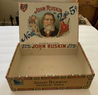 Vintage John Ruskin Wood Cigar Box Perfecto Extra 2 For 5 Cents Best And Biggest