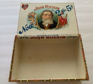 VINTAGE JOHN RUSKIN Wood CIGAR BOX PERFECTO EXTRA 2 for 5 Cents Best And Biggest 2