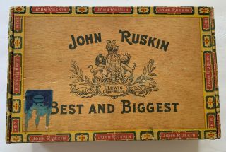 VINTAGE JOHN RUSKIN Wood CIGAR BOX PERFECTO EXTRA 2 for 5 Cents Best And Biggest 3