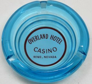 Vintage Overland Hotel Casino Blue Glass Advertising Ashtray Reno Nevada