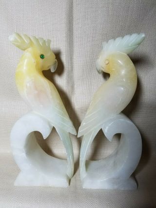 Pair Antique/vintage Carved Italian Alabaster Marble Parrots/birds Bookends