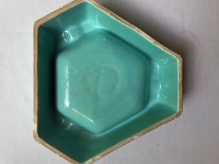 Vintage French Ceramic Triangular Ashtray Aqua Turquoise Blue Monogram SG 2