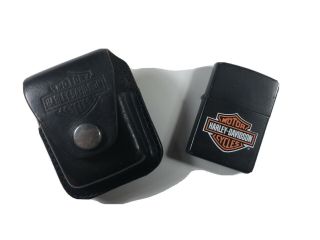 Vintage 1990’s Harley Davidson Black Matte Zippo Lighter W/leather Belt Case