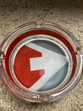 Round Glass 4 Inch Ashtray with Red,  Gray and White 2