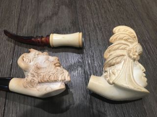 2 Old white figures smoking pipes Viking pirate & Chief 2