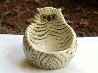 Vtg 1985 Fitz & Floyd Hand Painted Ceramic Owl Trinket / Votive Dish Brown Bird