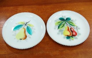 Vintage Westmoreland Beaded Edge Milk Glass Plate Hand - Painted Fruit Pears 7.  5 "