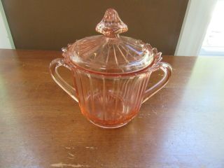 Vintage Pink Depression Glass Sugar Bowl W/ Lid