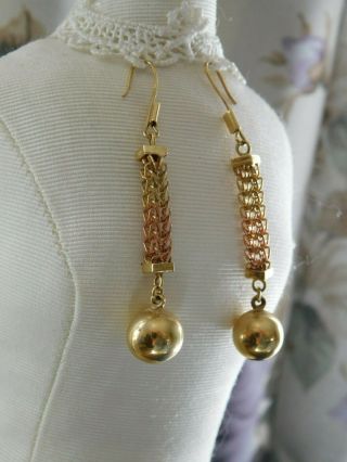 Antique Fine 14k Yellow Gold Drop Pierced Earrings,  5 Grams,  Signed 585