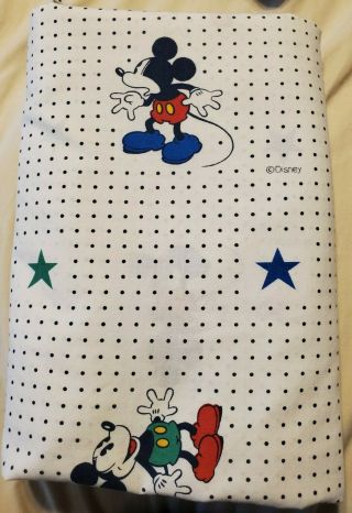 Vintage Disney Mickey Mouse Polka Dot Twin Sheet Set Flat & Fitted Kids Bedding