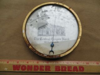 Vintage Bend Oregon Antique Brown & Bigelow " Central Or Bank " 6 " Dia Thermometer