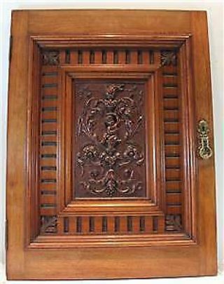 Antique French Architectural Carved Wood Solid Walnut Door Panel W/ Cherub