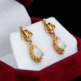 Antique Vintage Art Deco 14k Yellow Gold Australian Fire Opal Dangle Earrings