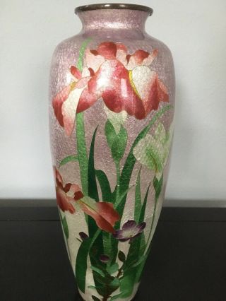 Antique Japanese Ginbari Cloisonne Vase 12” Tall