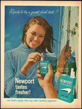 1965 Vintage Ad For Newport Cigarettes/pretty Girl Sailing Scene (120112)