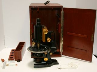 Antique Spencer Microscope W Wood Case & Objectives &