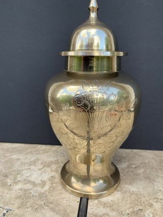 Vintage Solid Brass Urn Vase Ginger Jar With Lid