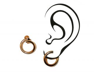 40s Signed 14k Gold Front To Back Coil Hoop Earrings,  Non Pierced Vtg Antique