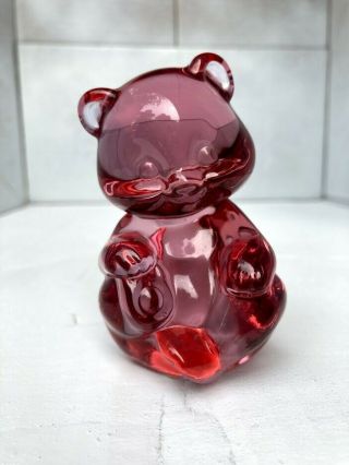 Vintage Fenton Art Glass - 5151 Rose Pink Bear - Seated