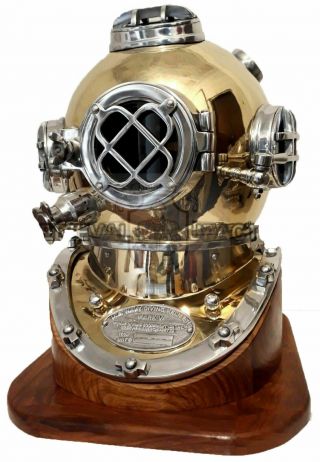 18 Inch Us Navy Diving Helmet Mark V Deep Sea Divers Helmet With Wooden Base
