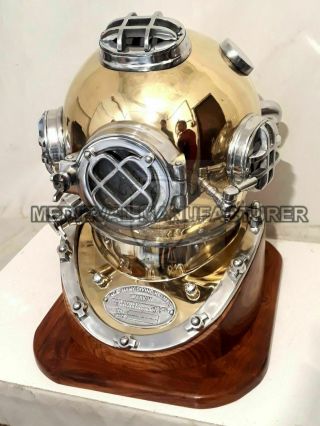 18 Inch US Navy Diving Helmet Mark V Deep Sea Divers Helmet With Wooden Base 2