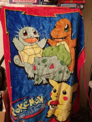 Vintage Pokemon Blanket Fleece,  Charmander,  Pikachu,  Bulbasaur,  Squirtle Read
