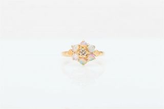 Antique Victorian 1870s.  75ct Natural Opal Vs G Diamond 14k Gold Ring Size