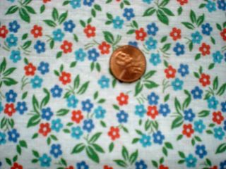 Small FLORAL Vtg FEEDSACK Quilt Sewing Doll Clothes Craft Fabric Red Blue Green 2