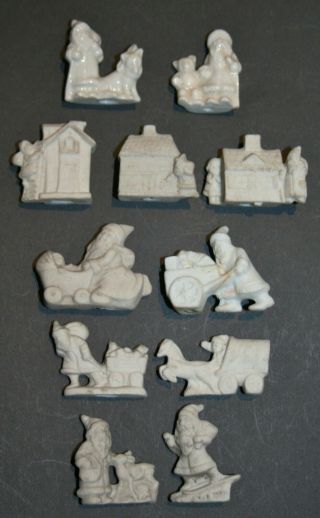 11x Misc.  Antique German Miniature Bisque Santa Claus Hertwig ? Snow Baby Related