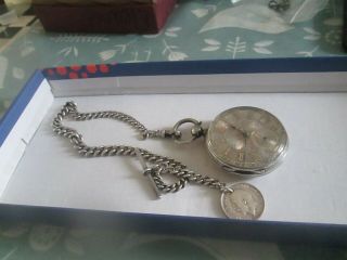 Antique Silver Pocket Watch Fusee.  With Silver Pocket Watch Chain Chain