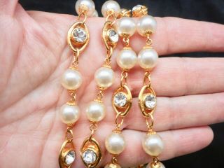Vintage - " Joan Rivers " Faux Pearl & Rhinestone Gold Tone Necklace 36 "