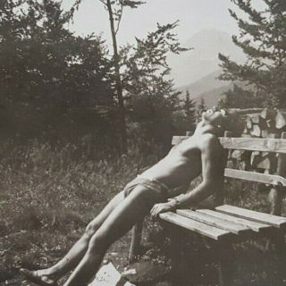 Vintage Photo Man Swimsuit Muscular Gay Interest 9x6 Cm