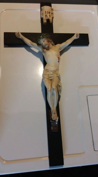 Vintage Antique Large Wood & Chalkware Wall Crucifix 28 " X 15 "