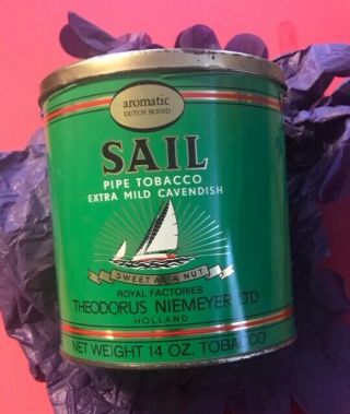 Vintage Sail Pipe Tobacco Tin Theodorus Niemeyer Ltd Holland 14 Oz Extra