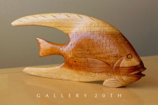 Mid Century Modern Wood Fish Sculpture Vtg Atomic Art Decor 50 