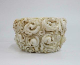 Old Fine Chinese Carved White Jade Incense Burner With Dragon