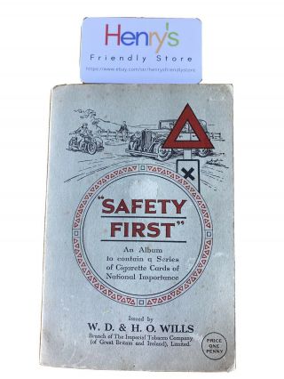 1934 Vintage Cigarette Cards Album " Safety First " Issued By W.  D.  & H.  O.  Wills