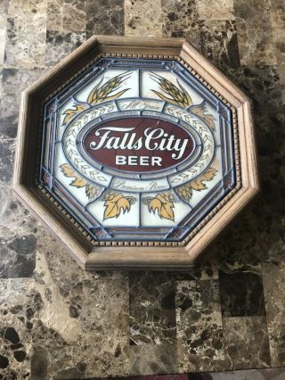 Vintage Falls City Beer " Stained Glass " Plastic Wall Display Sign Premium Brew
