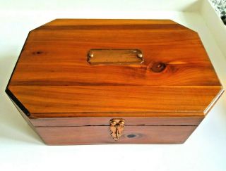 Vintage Art Deco Pilliod Wooden Artist Brass Jewelry Box With Lock And Key