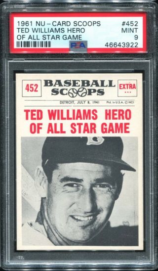1961 Nu - Card Scoops 452 Ted Williams Psa 9 Boston Red Sox