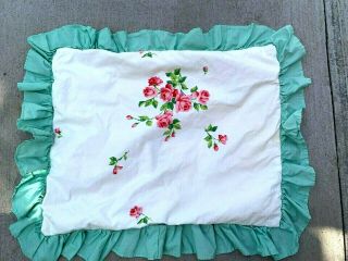 Vintage Shabby Floral Standard Pillow Sham Pink Roses Ruffled 1 1950s Cottage